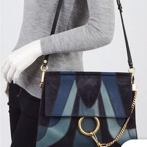 Chloe Faye Black and Blue Patchwork Bag